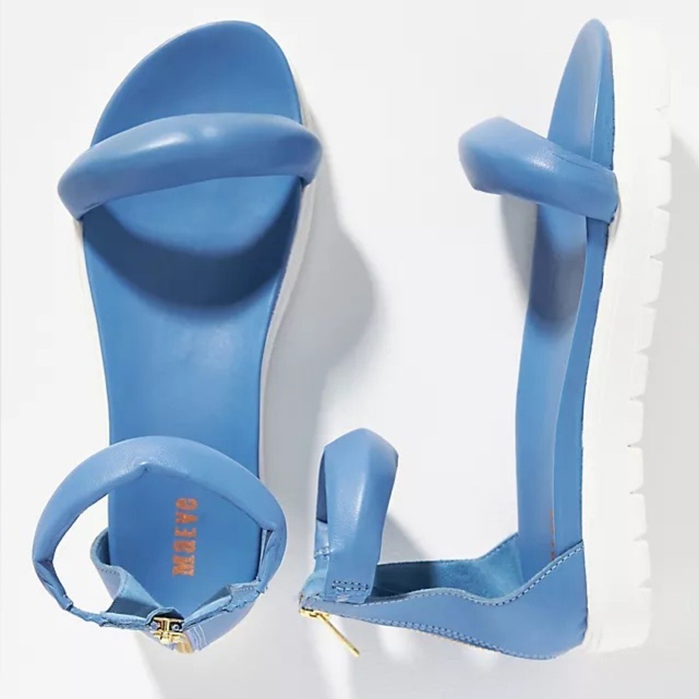 Anthropologie Maeve Puffy Leather Sport Sandals‎ Blue Platform Lug Sole EU 41